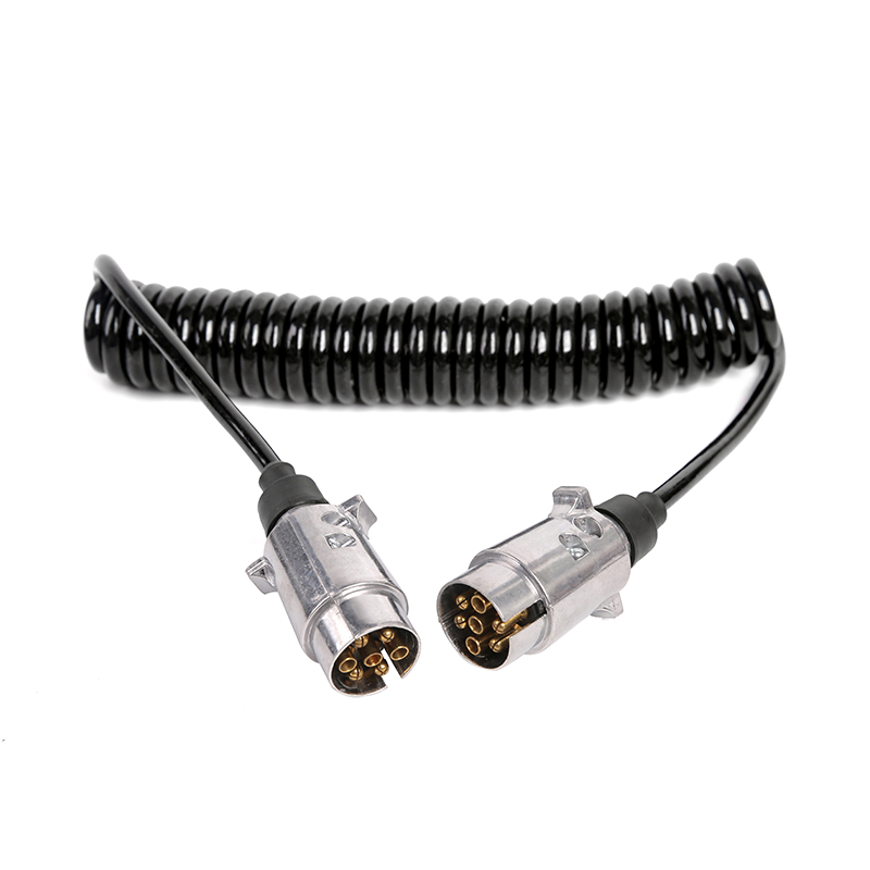 7-polet sort PU-spiralspole, 2 plugger JH01 5, kabellengde 1m,2m,3m.....JH020-A