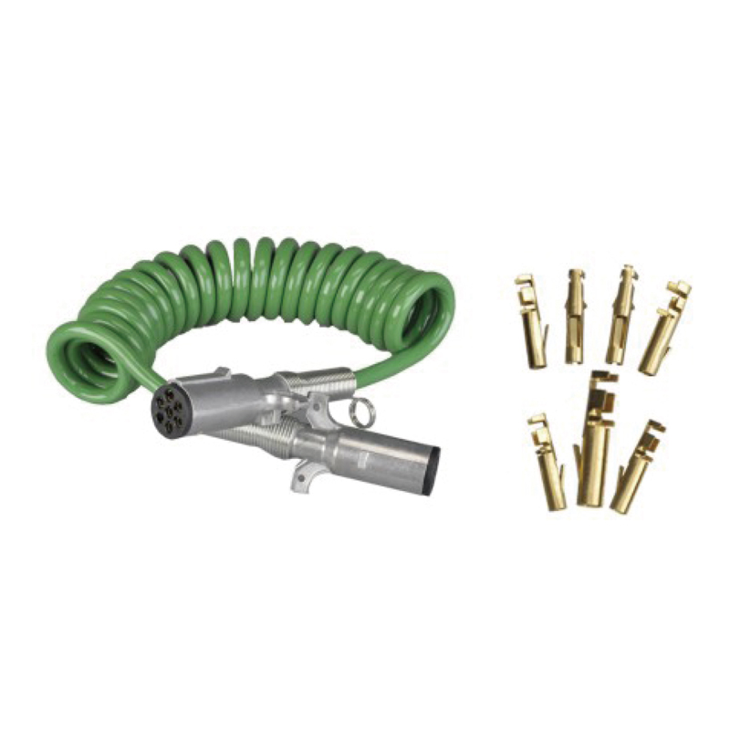 Grønn spiralspole med to metallplugger 24V, pinnekrympetype; kabellengde 1 m 2m 3m.......JH091-B